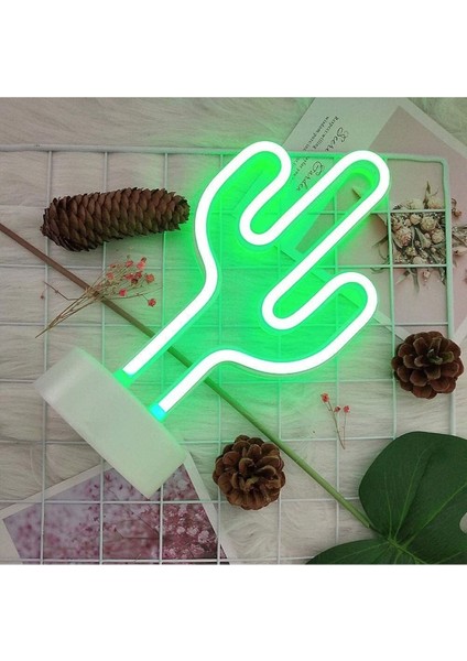Neon Işıklı Kaktüs Masa Gece Lambası Usb+Pil Ev-Ofis Oyuncu Odası Çocuk-Beşik Odası Neon LED Kaktüs
