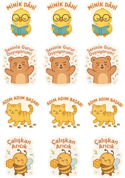 Tatlı Aferinler Sticker Seti - 4 Sayfa - Takdir Çıkartmaları - 48 Adet