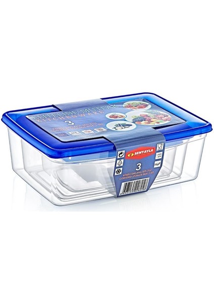 SY-2825 Plastik Şeffaf Renkli Köşeli Saklama Kabı 3 Lü Set