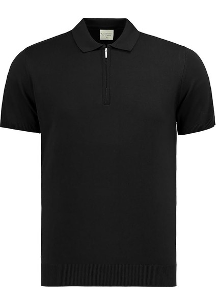 Erkek Fit Fermuarlı Triko Polo Tişört Stefano