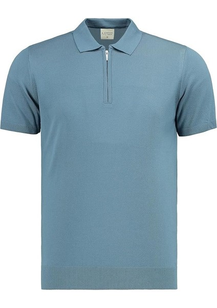 Erkek Fit Fermuarlı Triko Polo Tişört Stefano