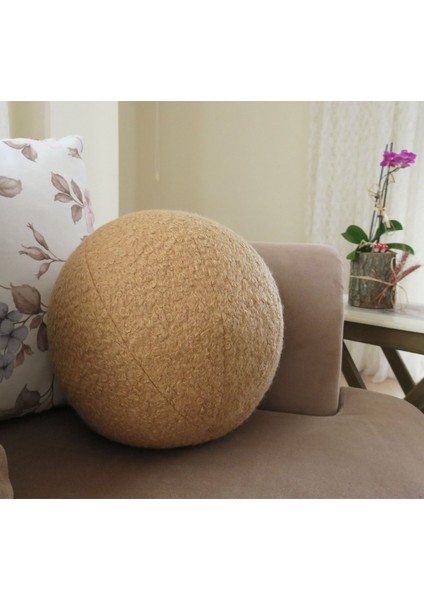 Yuvarlak Top Yastık Çap : 27 cm Açık Kahve