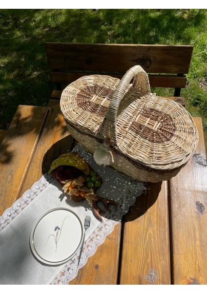 Beyaz Atölyem Kapaklı Hasır Piknik Sepeti modelleri