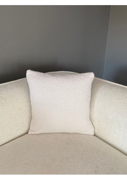 Peluş Teddy Puffy Dekoratif Yastık Kırlent Kılıfı Beyaz