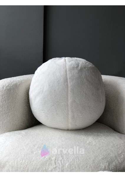 Premium Toscana Peluş Top Yastık Beyaz Top Kirlent Gizli Fermuarlı