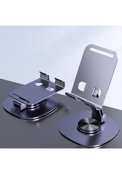 Tok Alüminyum Stand Çok Işlevli Döner Tablet Pc Akıllı Telefon Standı Mini Boy Masaüstü Stand Katlanabilir Cep Telefonu Evrensel Telefon Tutucu K72 Mor Renk