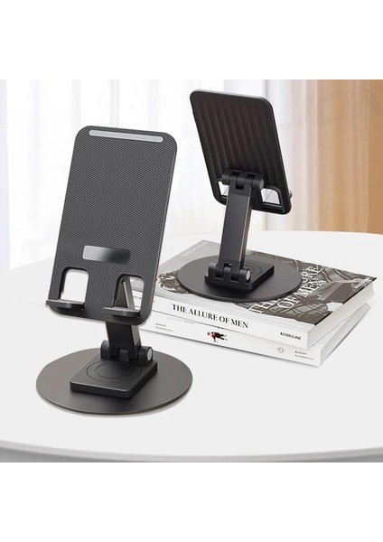 Home Alüminyum Tablet ve Telefon Standı, 360 Derece Ayarlanabilir Dönme Özelliği, Çok Amaçlı Masaüstü Dock Tutucu (Siyah)