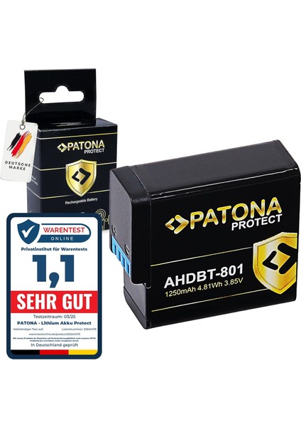 Protect AHDBT-801 Batarya 1250 Mah Yedek Batarya Gopro Hero 5 Hero 6 Hero 7 Hero 8 AHDBT801 AABAT001 Aabat 001 601-10197-00 AABAT-001-AS Asst1 CHDHX-501 AABAT-001 ile Uyumlu Ahdbt-5 01