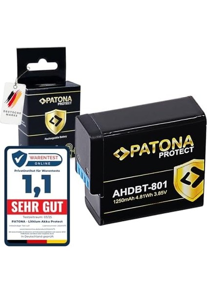 Protect AHDBT-801 Batarya 1250 Mah Yedek Batarya Gopro Hero 5 Hero 6 Hero 7 Hero 8 AHDBT801 AABAT001 Aabat 001 601-10197-00 AABAT-001-AS Asst1 CHDHX-501 AABAT-001 ile Uyumlu Ahdbt-5 01