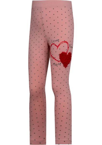 Kız Çocuk 2'li Love You More Beli Lastikli Normal Bel Kalp Desenli Düz Paça Pamuklu Tayt