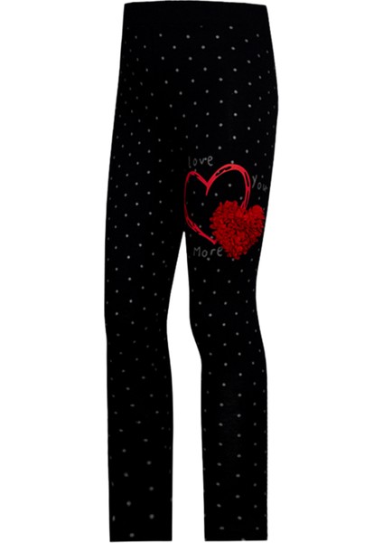 Kız Çocuk 2'li Love You More Beli Lastikli Normal Bel Kalp Desenli Düz Paça Pamuklu Tayt