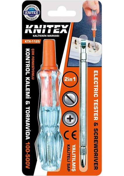 2in1 Düz - Yıldız Çıkar Tak Kontrol Kalemi - Tornavida 100-500V (4604)