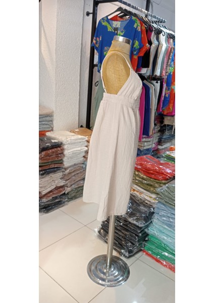 Kadın Yazlık Kısa Askılı Rahat Helen Keten Elbise indirimleri