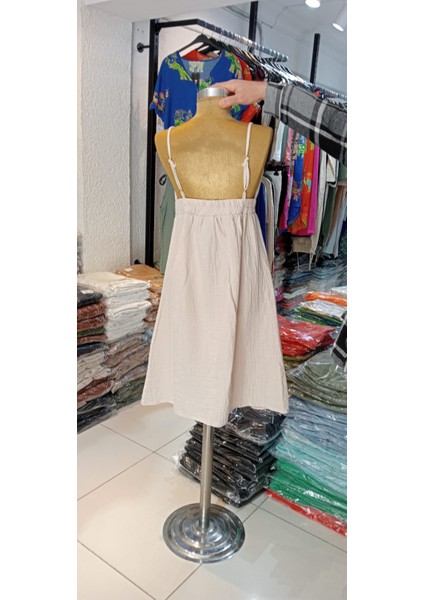 Kadın Yazlık Kısa Askılı Rahat Helen Keten Elbise