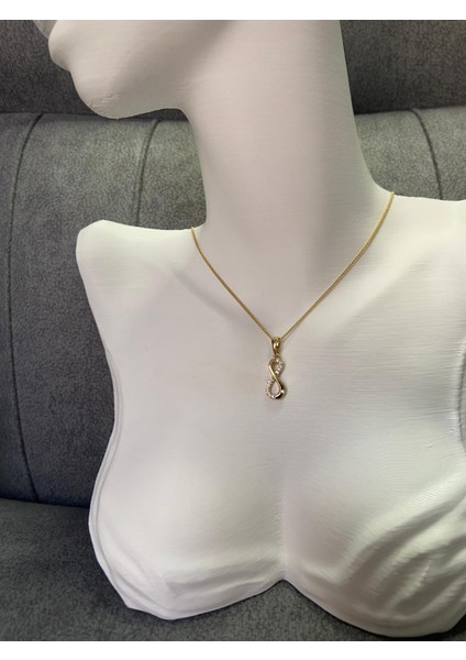 Kolye Sonsuz Simgeli Taşlı Şık Kolye 14 K Renk