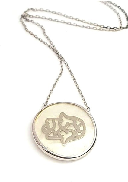 Fatmanın eli figürlü 925 ayar gümüş mineli kolye