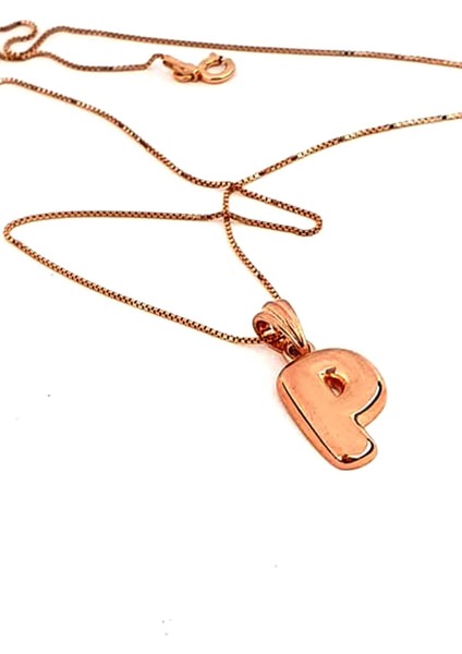 P harfi 925 ayar gümüş rose bombeli harf kolye fiyatları