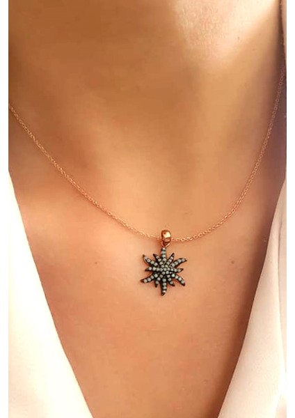 Turkuaz Taşlı 925 Ayar Gümüş Rose Kolye fiyatları