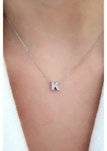 K Harfi Gümüş Minimal Kolye