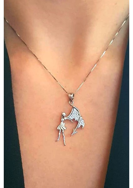 zirkon taşlı gümüş melek kolye