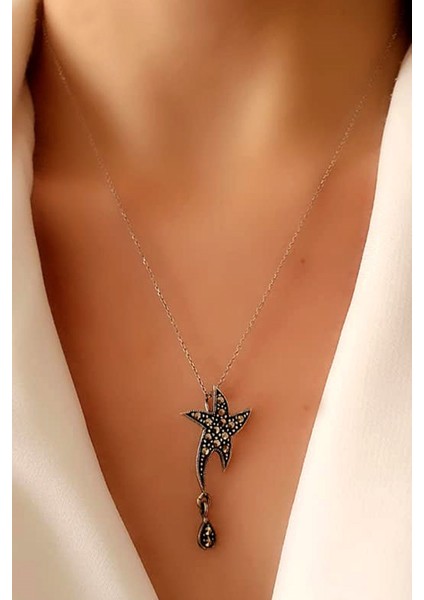 Yıldız figürlü markazit taşlı gümüş kolye