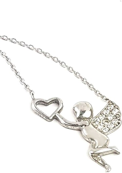 Melek Figürlü Gümüş Bayan Kolye