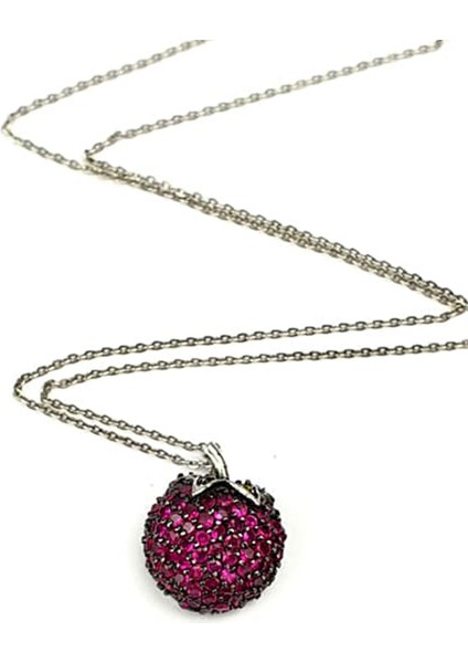 Pembe zirkon tasli çilek figürlü gümüş tasarım kolye fiyatları