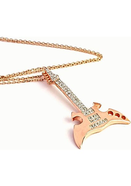 Zirkon Taşlı Gümüş Üzerine Rose Altın Kaplama Elektro Gitar Kolye fiyatları