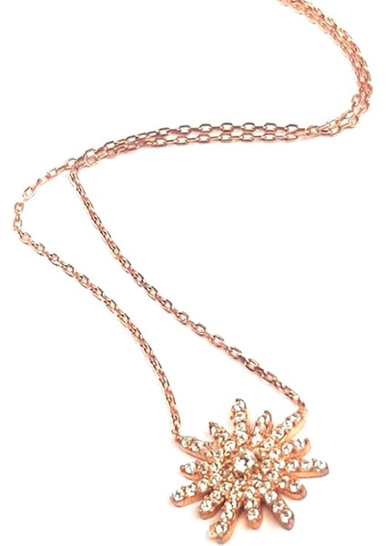 Güneş Figürlü Minimal Gümüş Rose Kolye