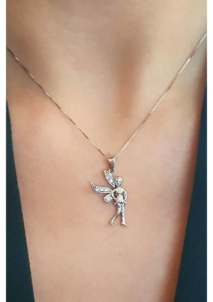 Melek figürlü gümüş kolye