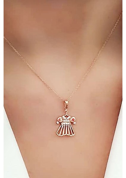 Kız Çocuk Elbisesi Gümüş Rose Tasarım Kolye