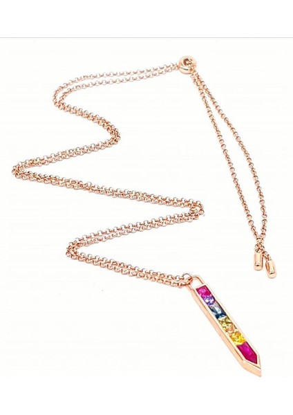 Renkli Swarovski Taşlı Ayarlanabilir Asansörlü Gümüş Kolye