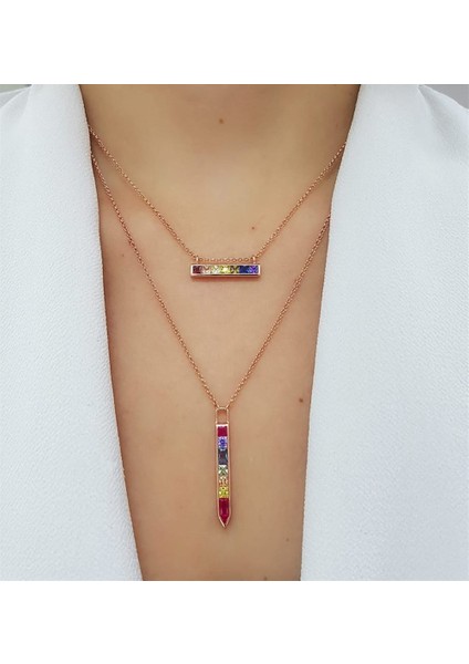 Renkli Swarovski Taşlı Ayarlanabilir Asansörlü Gümüş Kolye