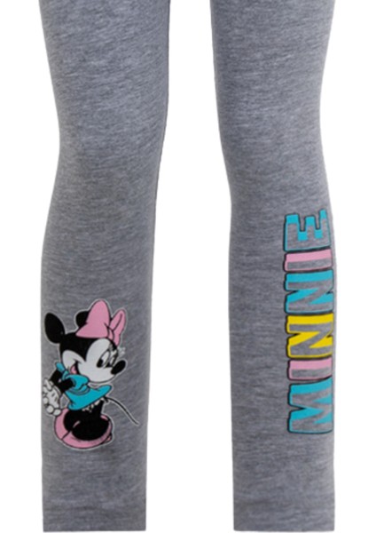 Kız Çocuk 2'li Minnie Mouse Baskılı Normal Bel Düz Paça Pamuklu Tayt