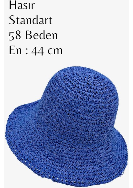 Lacivert El Örgüsü İthal Hasır Yaz Kadın Şapka - RB1350