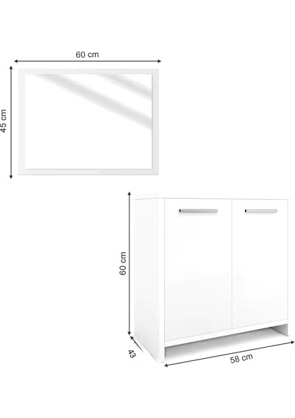 60 cm Beyaz Aynalı Banyo Dolabı Seti – Parlak Sunta, Modern Tasarım modelleri