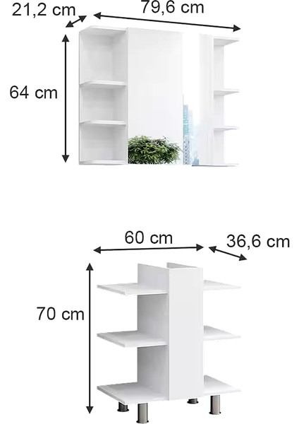 Modern Beyaz Lavabo ve Aynalı Dolap Takımı – Açık Raflı Minimalist Tasarım