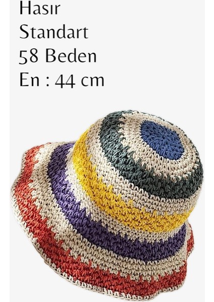 Bej Ithal Inci Detay Hasır Yaz Kadın Şapka - RB1344