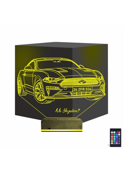 Kirppi 3D Lamba Spor Araba Mustang Kişiye Özel Masa Gece Lambası