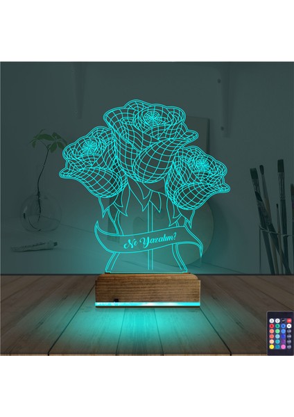 Kirppi 3D Lamba Sevgiliye Gül Kişiye Özel Masa Gece Lambası modelleri