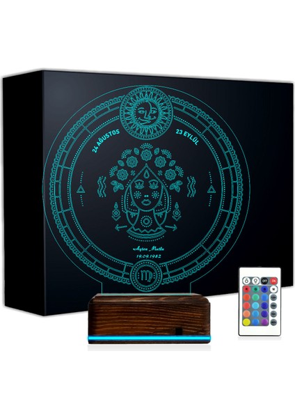 Kirppi 3D Lamba Astroloji Başak Burcu Kişiye Özel Masa Gece Lambası