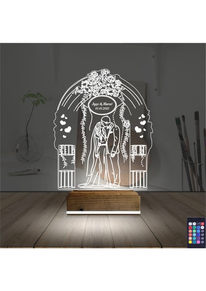 Kirppi 3D Lamba Gelin Damat Yıldönümü Kişiye Özel Masa Gece Lambası fiyatları