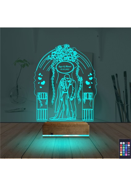 Kirppi 3D Lamba Gelin Damat Yıldönümü Kişiye Özel Masa Gece Lambası modelleri