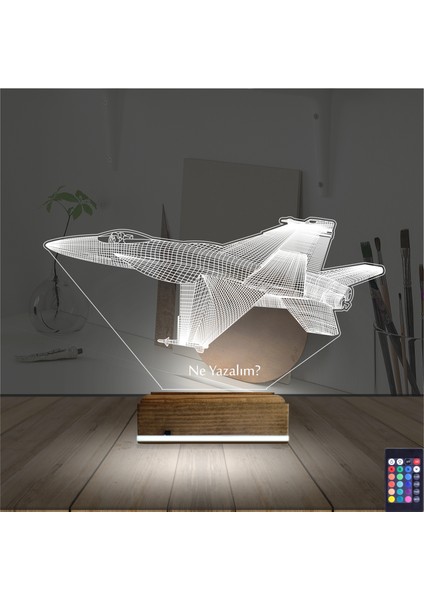 Kirppi 3D Lamba Uçak F16 Pilot V3 Kişiye Özel Masa Gece Lambası