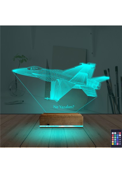 Kirppi 3D Lamba Uçak F16 Pilot V3 Kişiye Özel Masa Gece Lambası