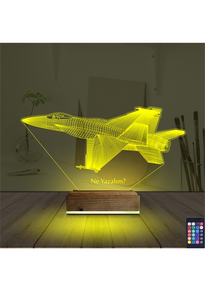 Kirppi 3D Lamba Uçak F16 Pilot V3 Kişiye Özel Masa Gece Lambası
