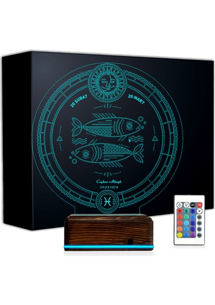 Kirppi 3D Lamba Astroloji Balık Burcu Kişiye Özel Masa Gece Lambası