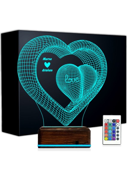 Kirppi 3D Lamba Kalp Sevgiliye Hediye V27 Kişiye Özel Masa Gece Lambası