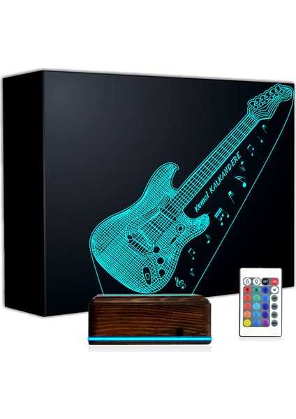 Kirppi 3D Lamba Elktro Gitar Müzisyen Hediye Kişiye Özel Masa Gece Lambası