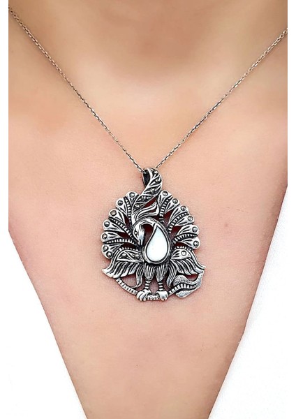 Sedef Taşlı 925ayar Gümüş Tasarım Tavus Kuşu Kolye